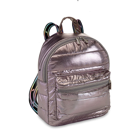 Gunmetal Puffer Mini Backpack with Gradient Star Strap
