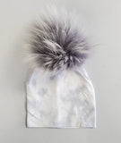 Tiedye Silver Cotton Pompom Hat