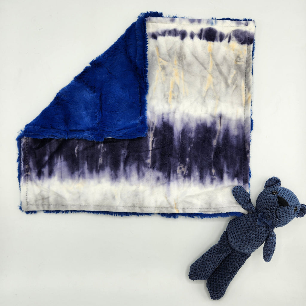 Tie Dye Stripe Blue and Blue Lovie With Teddy Bear