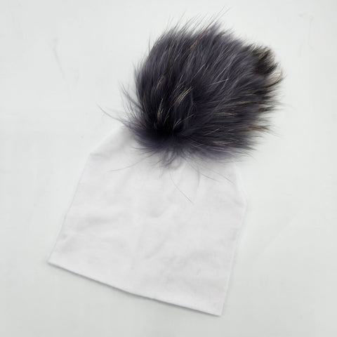 White and Charcoal Pompom Cotton Hat