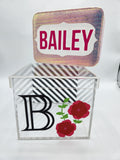 Rosey Stripes Inital Lucite Box