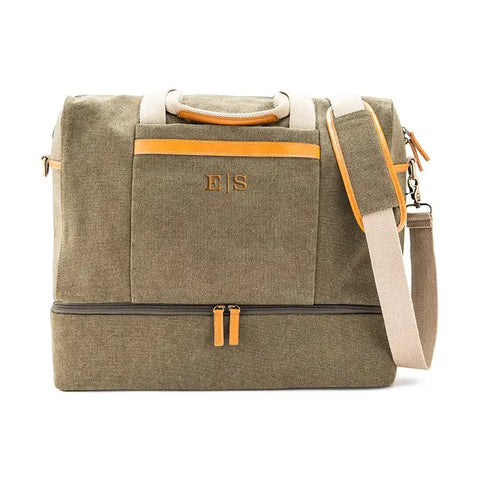 Weekend Carry On Bag - Genuine Leather & Canvas