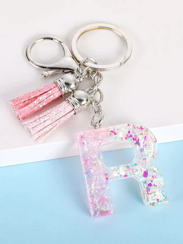 Tassle and Sparkle Letter Keychain