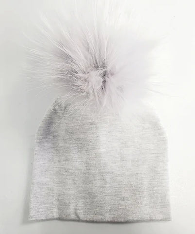 Light Grey Pompom Cotton Hat