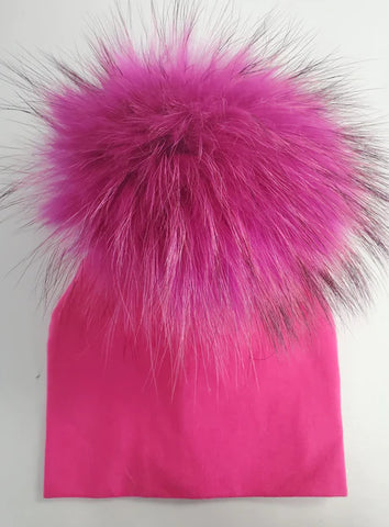 Hot Pink Pompom Cotton Hat