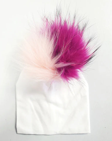 Hot Pink and Light Pink Pompom Cotton Hat