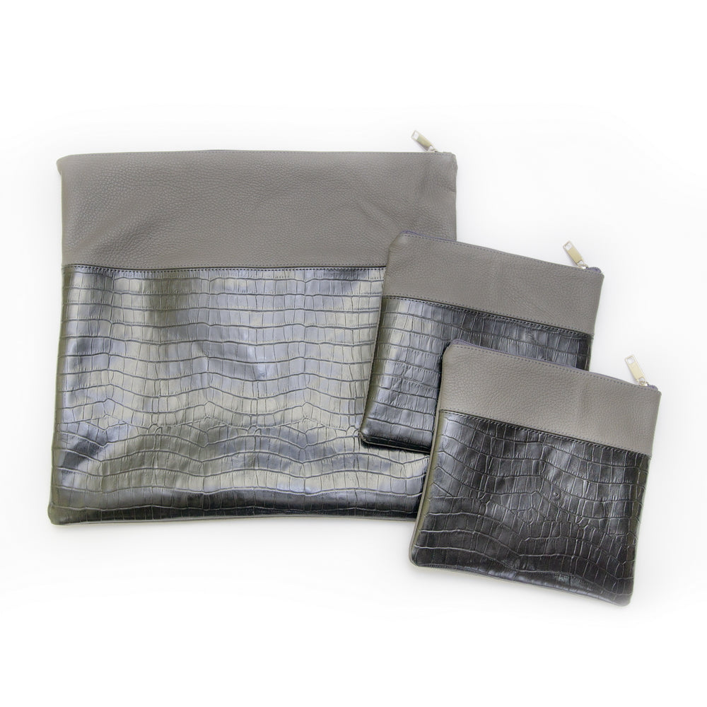 Multi-Textured - Gray/Black Crocodile Tallis/Tefillin bag