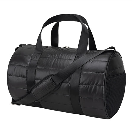 Black Puffer Duffel Bag With Black Mesh