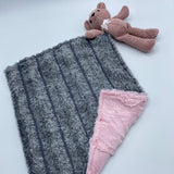 Gray Textured and Pink Lovie With Teddy Bear
