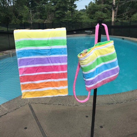 Multi-Colored Striped Backpack Beach Kids Towel