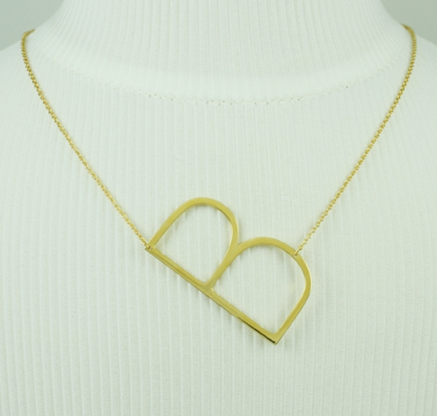 Oversized Sideways Initial Necklace- Gold and Silver