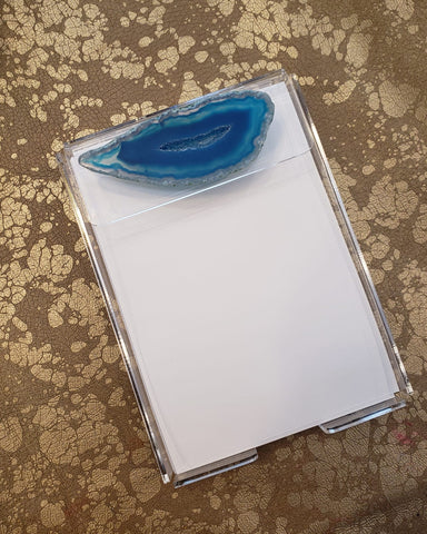 Lucite Notepad with Blue Stone