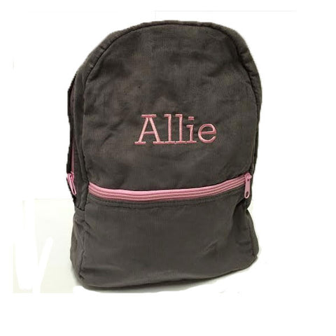 Gray Corduroy Backpack with Pink