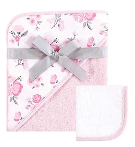 Soft Pink Petals Hooded Towel and Washcloth Set