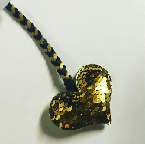 Black and Gold with Gold Flip Sequin Heart Paci Clip