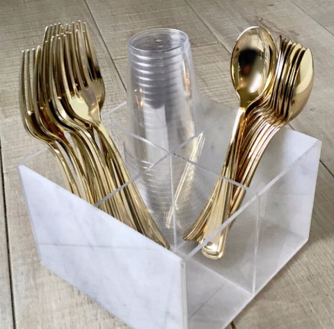Marble Lucite Cutlery Caddy